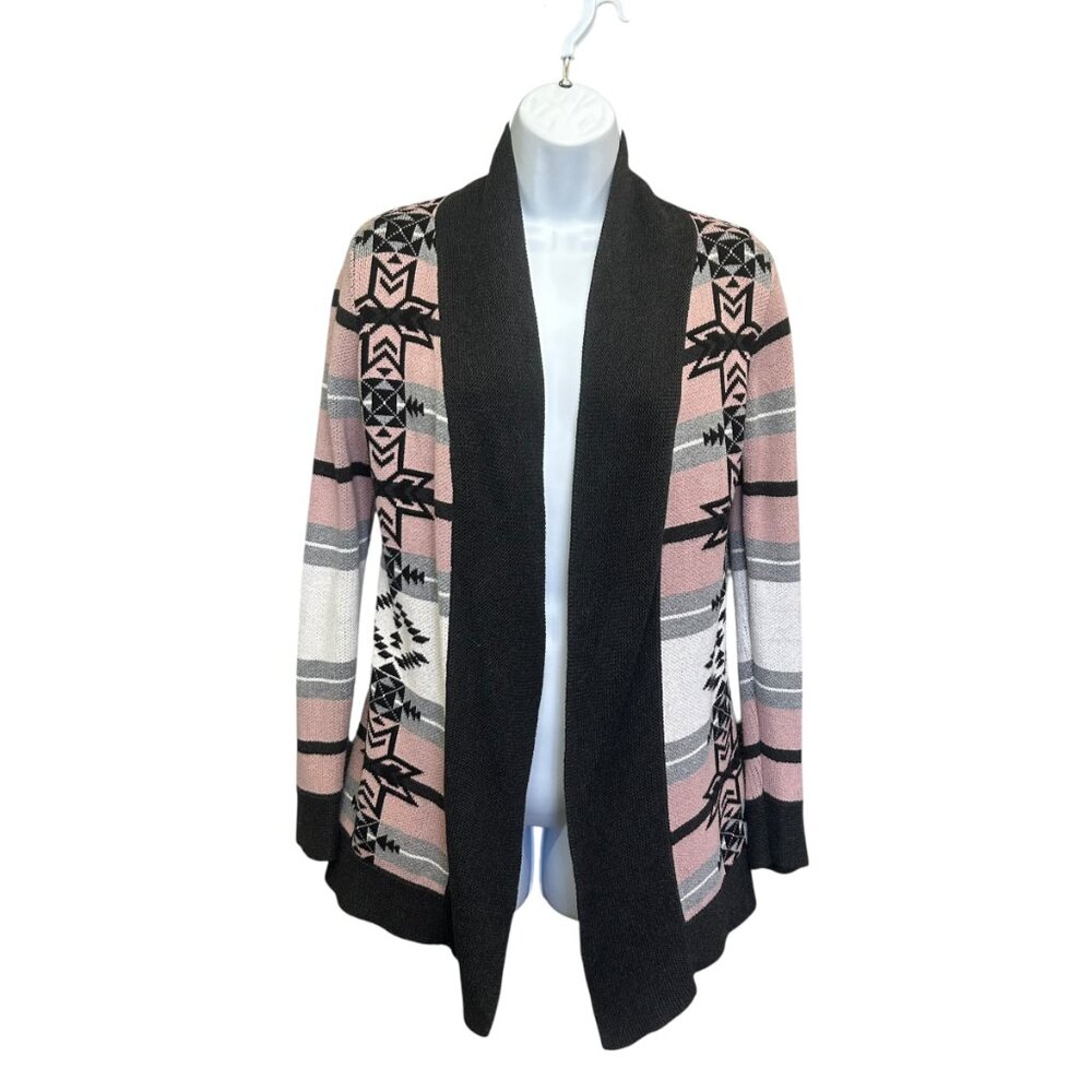 Belldini Pink Aztec Tribal Knit Cardigan Sweater Size S